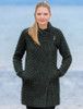 Cable Knit Coatigan with Celtic Knot Side Zip - Army