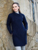 Cable Knit Coatigan with Celtic Knot Side Zip - Navy