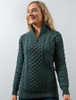 Womens Heavyweight Merino Wool Aran Troyer - Evergreen