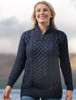 Womens Heavyweight Merino Wool Aran Troyer - Navy