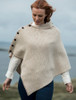 Herringbone Merino Poncho with Button Detail - Wicker/White