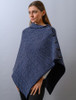 Herringbone Merino Poncho with Button Detail - Denim/Navy