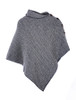 Herringbone Merino Poncho with Button Detail - Derby/Grey