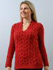 Wool Cashmere Cable V-Neck Sweater - Red Earth