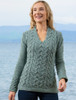 Wool Cashmere Cable V-Neck Sweater - Ocean Mist