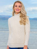 Super Soft Polo Neck Aran Sweater - Natural White