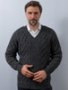 Merino V-Neck Aran Sweater - Charcoal