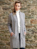 Ladies Plated Aran Cable Knit Coat - Soft Grey