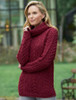 Ladies Cowl Neck Aran Sweater - Fuschia