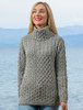 Ladies Super Soft Patch Cowl Sweater - Ice Grey