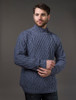 Mens Merino Aran Button Collar Sweater - Denim