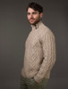 Mens Merino Aran Button Collar Sweater - Wicker