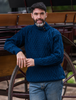 Mens Merino Aran Button Collar Sweater - Atlantic