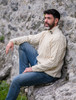 Mens Merino Aran Button Collar Sweater - Natural White