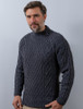 Mens Merino Aran Button Collar Sweater - Derby
