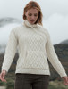 Ladies Drawstring Super Soft Sweater With Pouch Pocket - Natural White