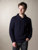 Men's Shawl Collar Aran Sweater - Navy