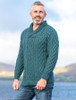 Men's Shawl Collar Aran Sweater - Peacock
