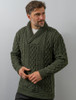 Men's Shawl Collar Aran Sweater - Army Green
