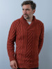 Men's Shawl Collar Aran Sweater - Sienna