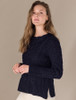 Women's Side Slit Tunic Aran Sweater - Navy