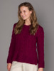 Women's Side Slit Tunic Aran Sweater - Claret