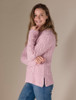 Women's Side Slit Tunic Aran Sweater - Pale Pink