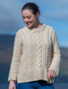 Women's Side Slit Tunic Aran Sweater - Oatmeal