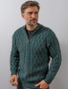 Men's Half Zip Aran Sweater - Evergreen