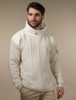 Men's Aran Diamond Draw-String Sweater - White