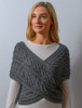 Merino Aran Cable Crossover Wrap with Buttons - Grey