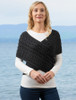 Merino Aran Cable Crossover Wrap with Buttons - Black