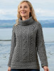 Aran Cowl Neck Tunic Sweater -Grey 