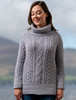 Aran Cowl Neck Tunic Sweater -Soft Grey 