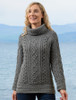 Aran Cowl Neck Tunic Sweater - Grey