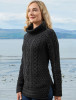Aran Cowl Neck Tunic Sweater - Black 
