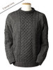 Cable Knit Crew Neck Aran Wool Sweater - Charcoal