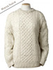 Cable Knit Crew Neck Aran Wool Sweater - White Fleck