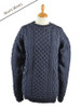 Heavyweight Merino Wool Aran Sweater - Navy Marl