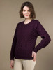 Women's Heavyweight Traditional Aran Wool Sweater - Damson