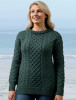 Women's Heavyweight Traditional Aran Wool Sweater - Moss Green 