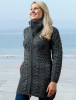 Double Collar Merino Aran Coat -Grey