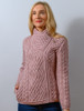 Cable Knit Jacket with Celtic Knot Side Zip - Dusty Pink