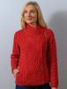Cable Knit Jacket with Celtic Knot Side Zip - Cherry