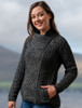 Cable Knit Jacket with Celtic Knot Side Zip -  Charcoal