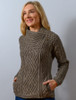 Cable Knit Jacket with Celtic Knot Side Zip - Brown