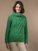 Womens Turtleneck Cable Knit Sweater - Green Marl
