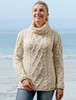 Womens Turtleneck Cable Knit Sweater -Natural White 