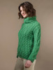 Womens Turtleneck Cable Knit Sweater - Green Marl