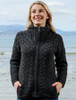 Double Collar Zip Merino Aran Cardigan - Charcoal